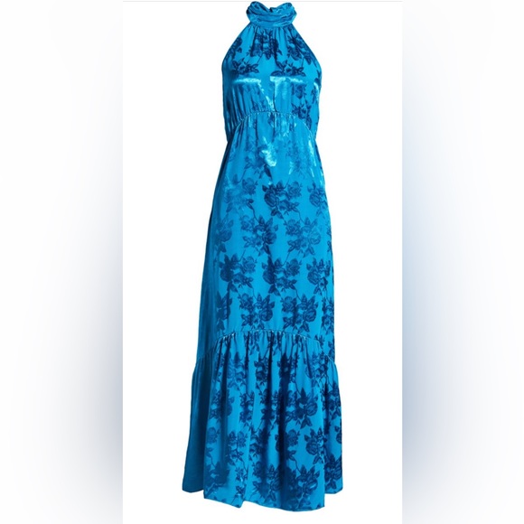 *Last Chance* Saylor Corinna Floral Halter Maxi Dress Mykonos Blue Cerulean 🤍 - Picture 3 of 7